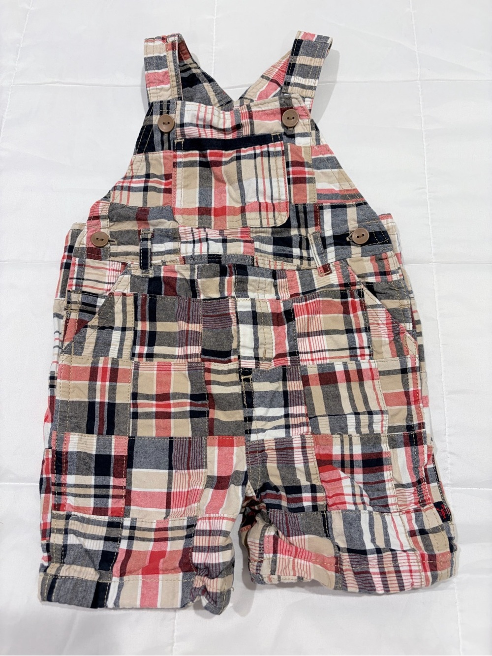 Gymboree Plaid Baby Overalls in Red, Navy & Cream